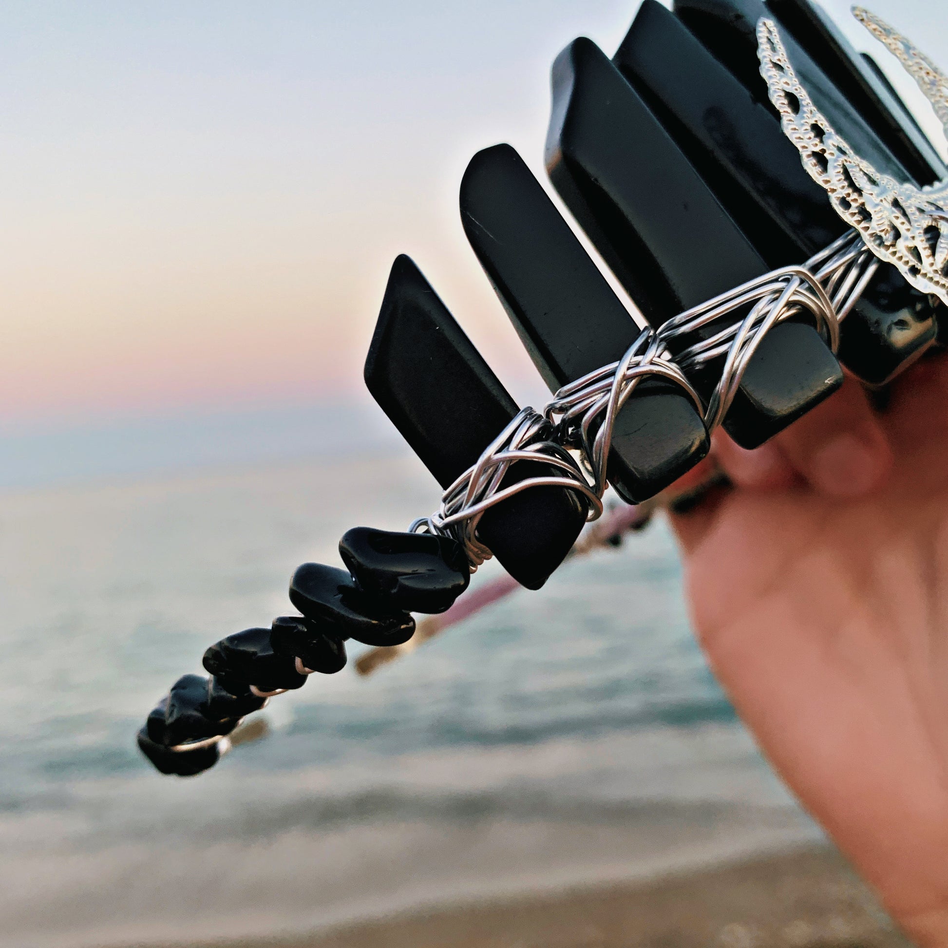 BLACK AGATE MOON CRYSTAL FAIRY CROWN