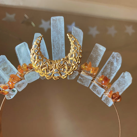 CLEAR QUARTZ & AMBER CROWN