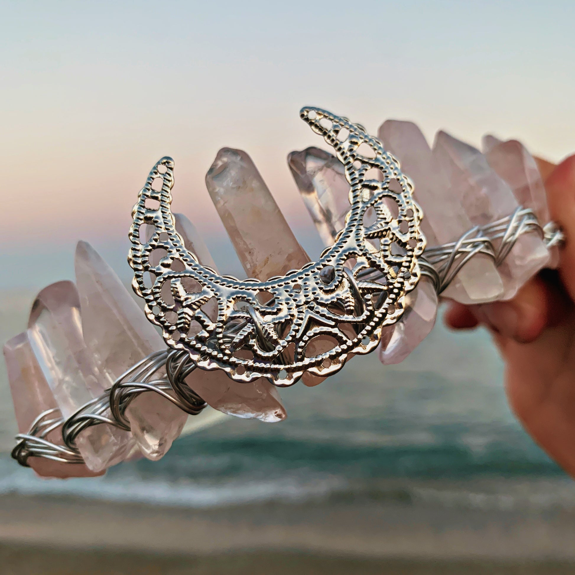 ROSE QUARTZ MOON CRYSTAL FAIRY CROWN