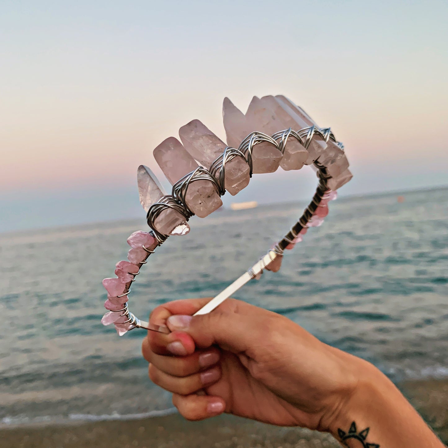 ROSE QUARTZ MOON CRYSTAL FAIRY CROWN