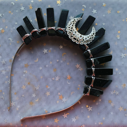 BLACK AGATE MOON SILVER GODDESS CRYSTAL CROWN