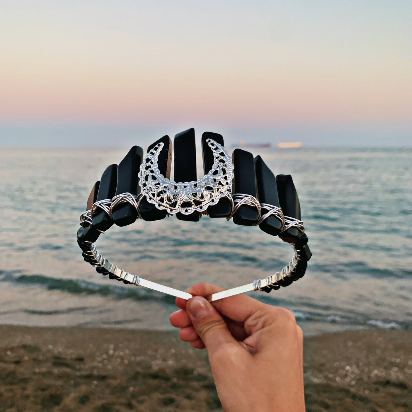 BLACK AGATE MOON CRYSTAL FAIRY CROWN