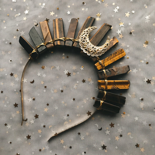 TIGER’S EYE MOON GODDESS CRYSTAL CROWN