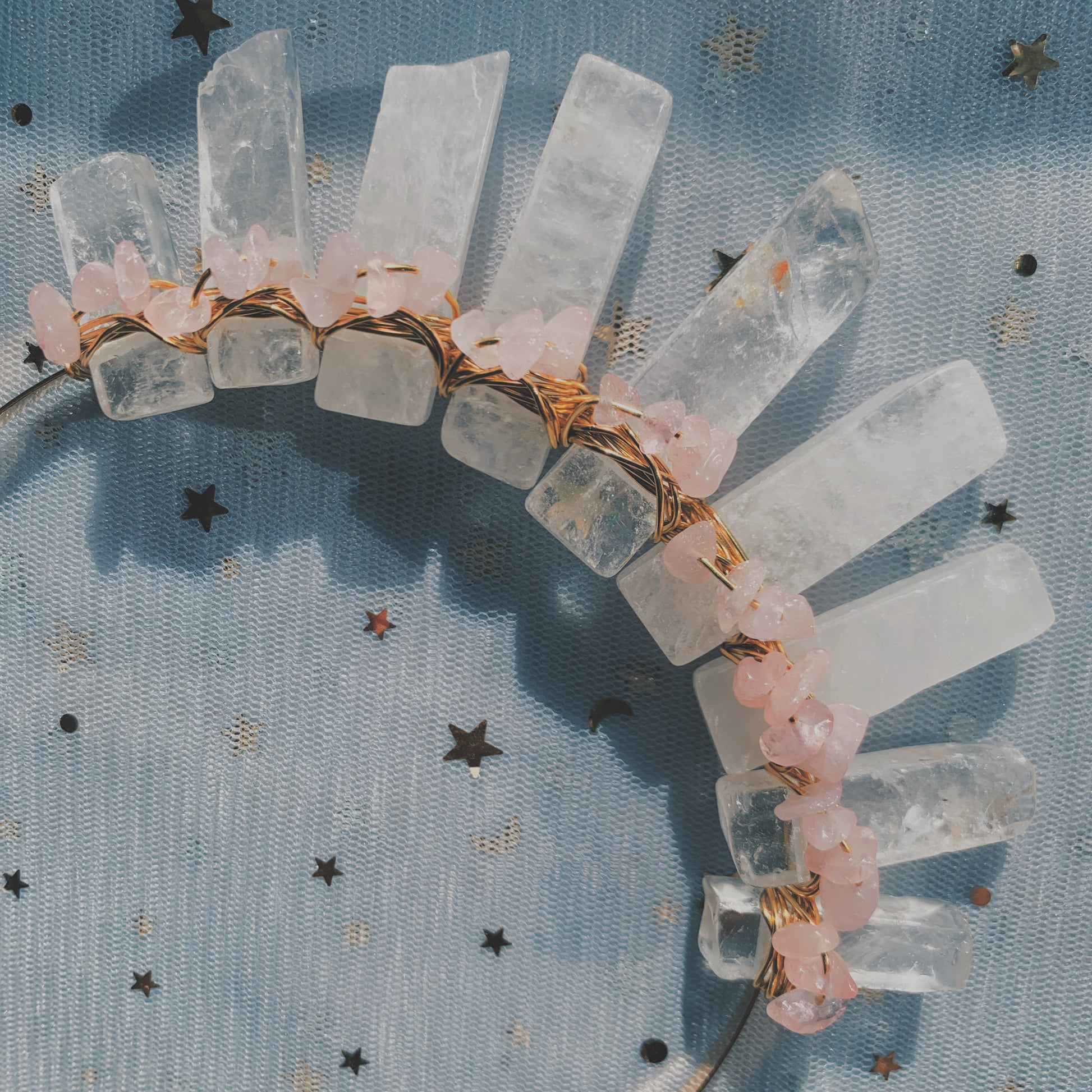 CLEAR QUARTZ & ROSE QUARTZ  CROWN