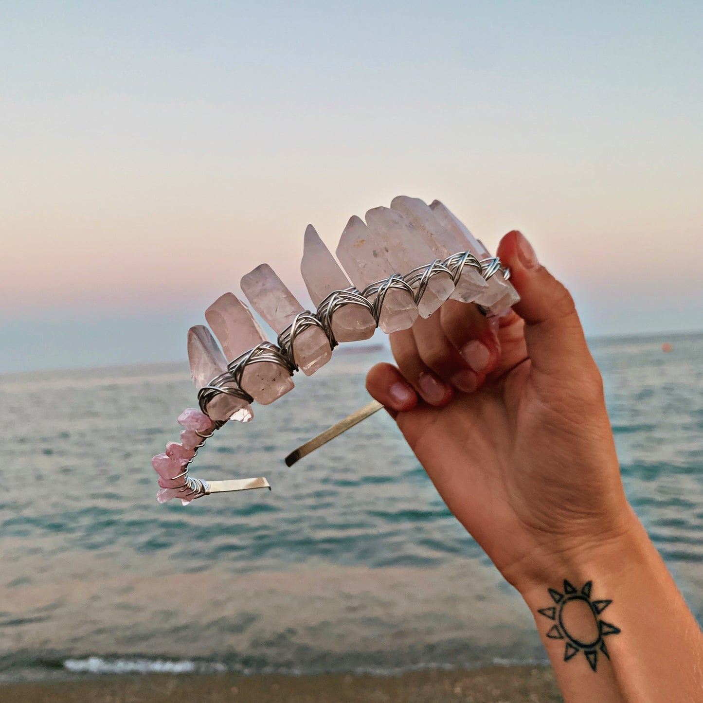 ROSE QUARTZ MOON CRYSTAL FAIRY CROWN