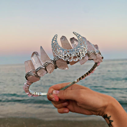 ROSE QUARTZ MOON CRYSTAL FAIRY CROWN