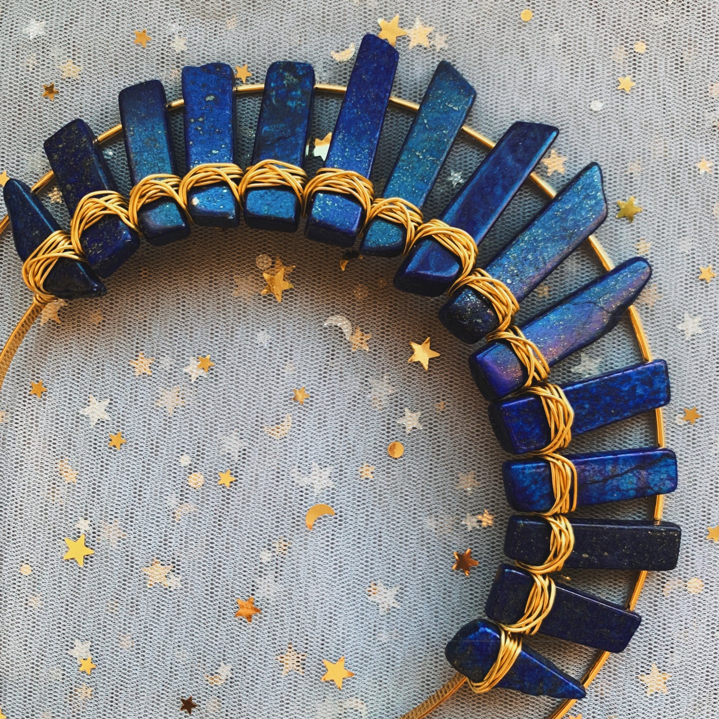 LAPIS LAZULI GOLD HALO GODDESS CRYSTAL CROWN