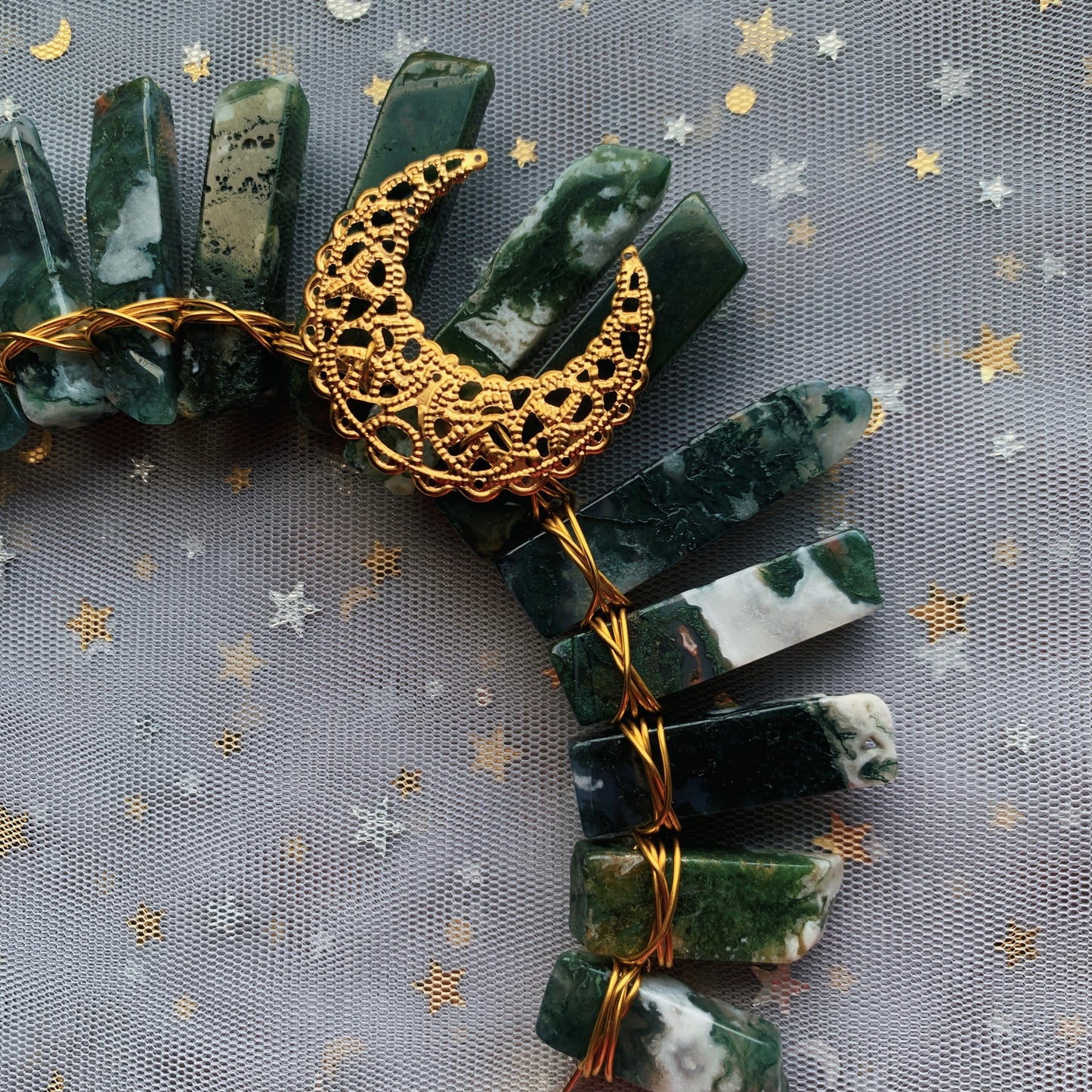 MOSS AGATE GOLD GODDESS CRYSTAL CROWN