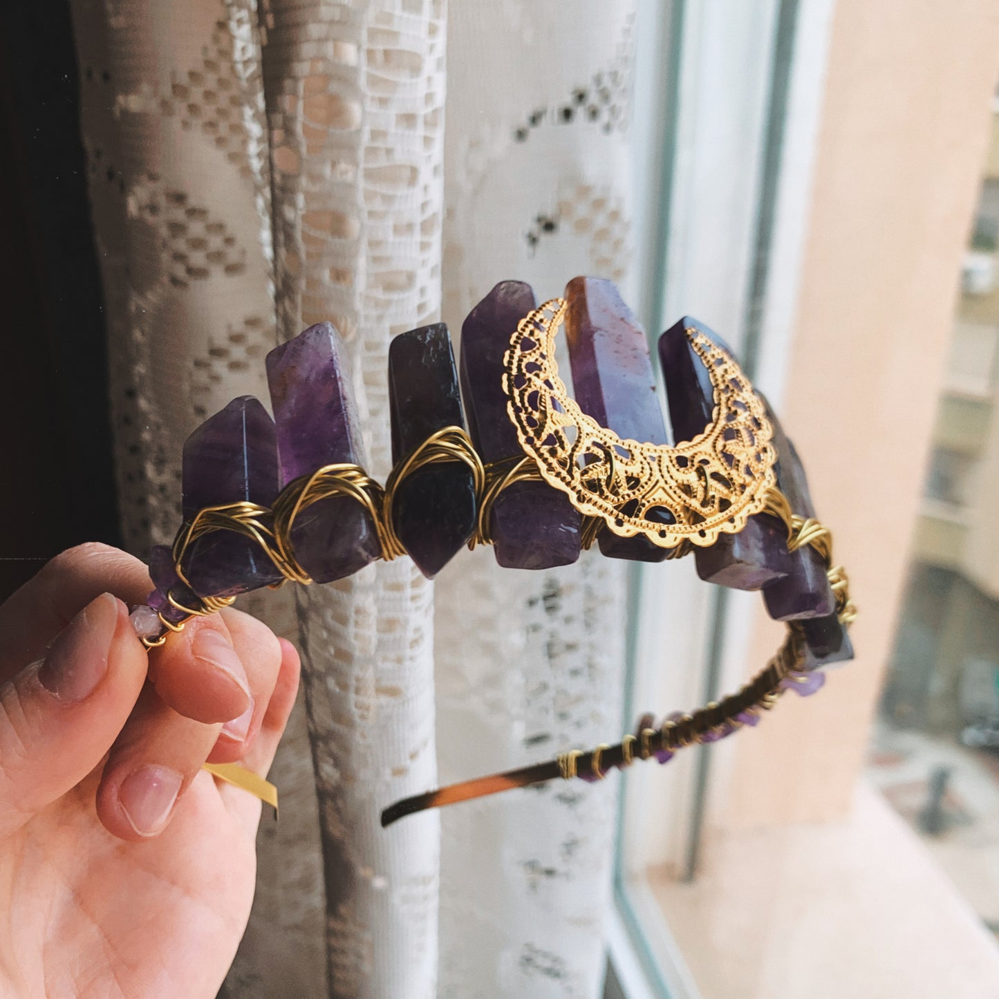 AMETHYST CRYSTAL FAIRY CROWN GOLD