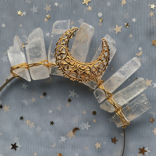 CLEAR QUARTZ SMALL GOLD GODDESS CRYSTAL CROWN