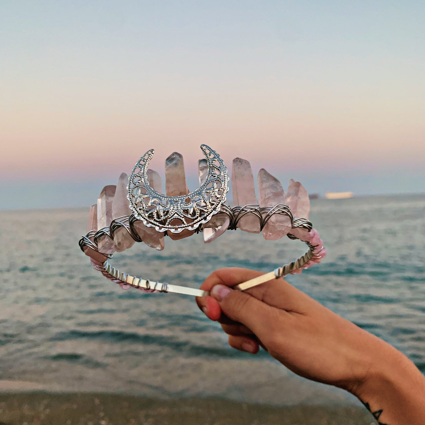 ROSE QUARTZ MOON CRYSTAL FAIRY CROWN