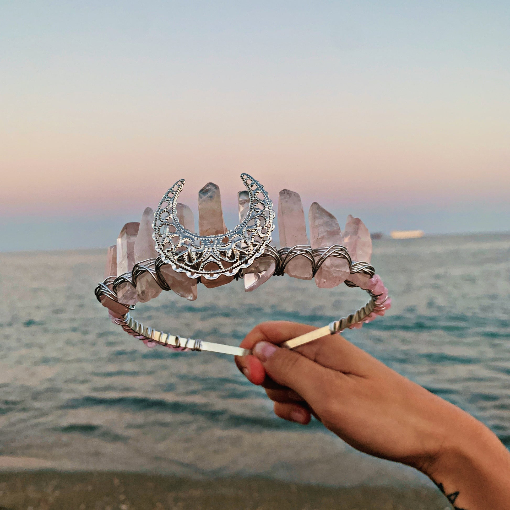 ROSE QUARTZ MOON CRYSTAL FAIRY CROWN