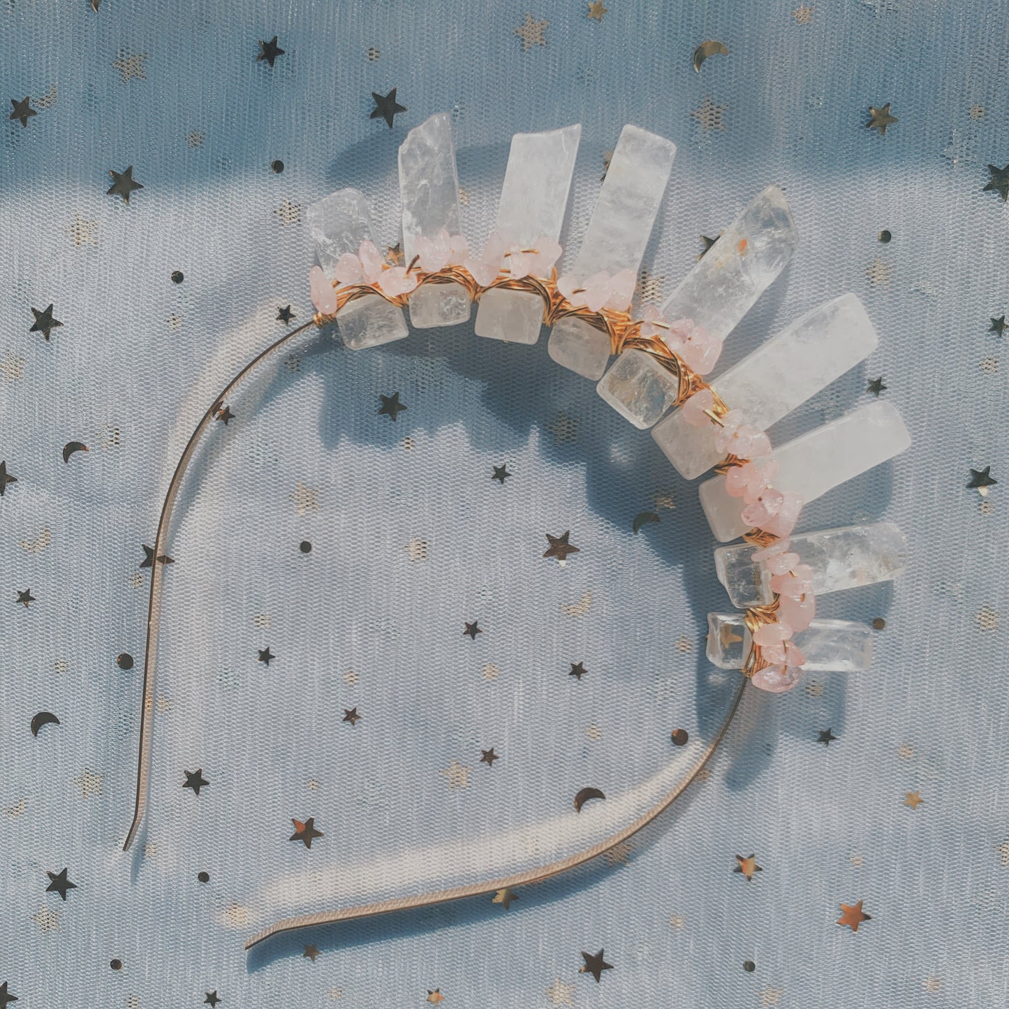 CLEAR QUARTZ & ROSE QUARTZ  CROWN