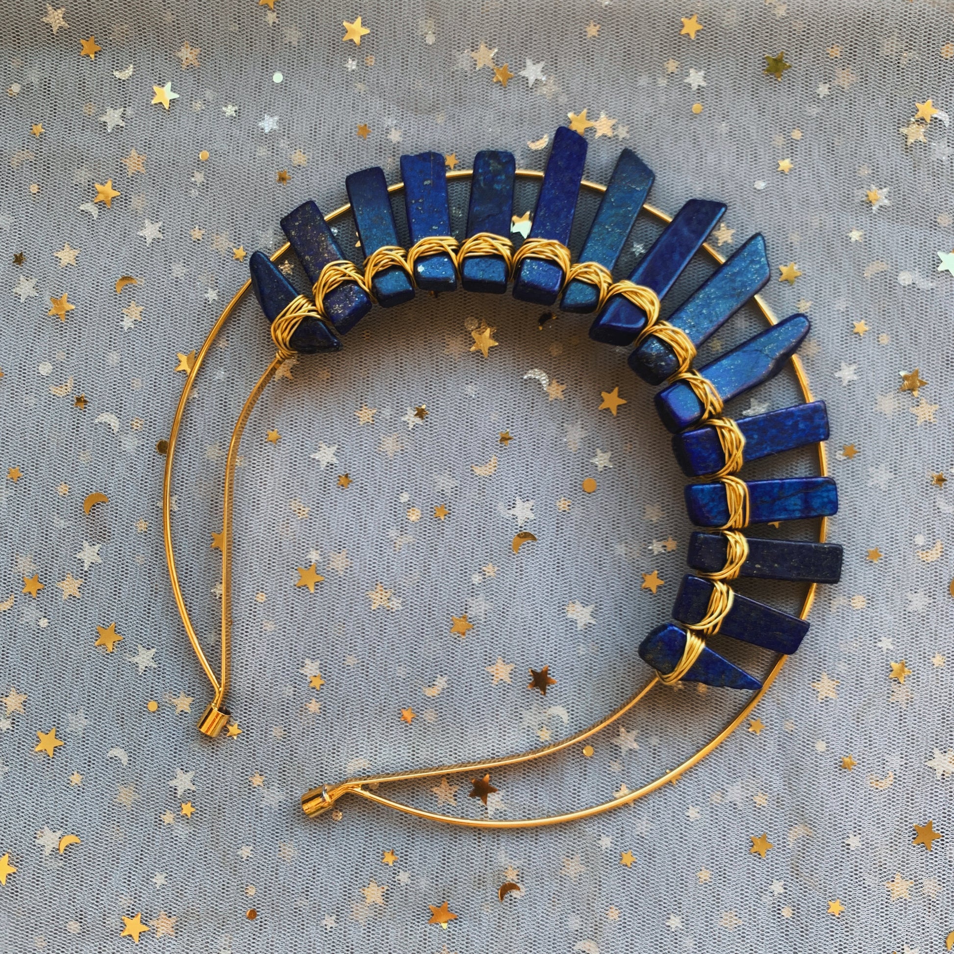 LAPIS LAZULI GOLD HALO GODDESS CRYSTAL CROWN