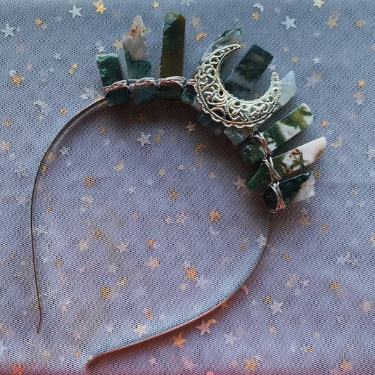MOSS AGATE SMALL SILVER GODDESS CRYSTAL CROWN
